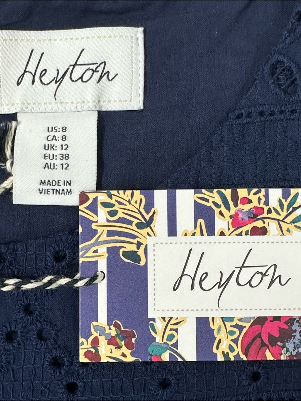 Heyton Navy Eyelet Sheath Dress NWT Pockets Sz 8 Preppy Summer - Picture 7 of 14